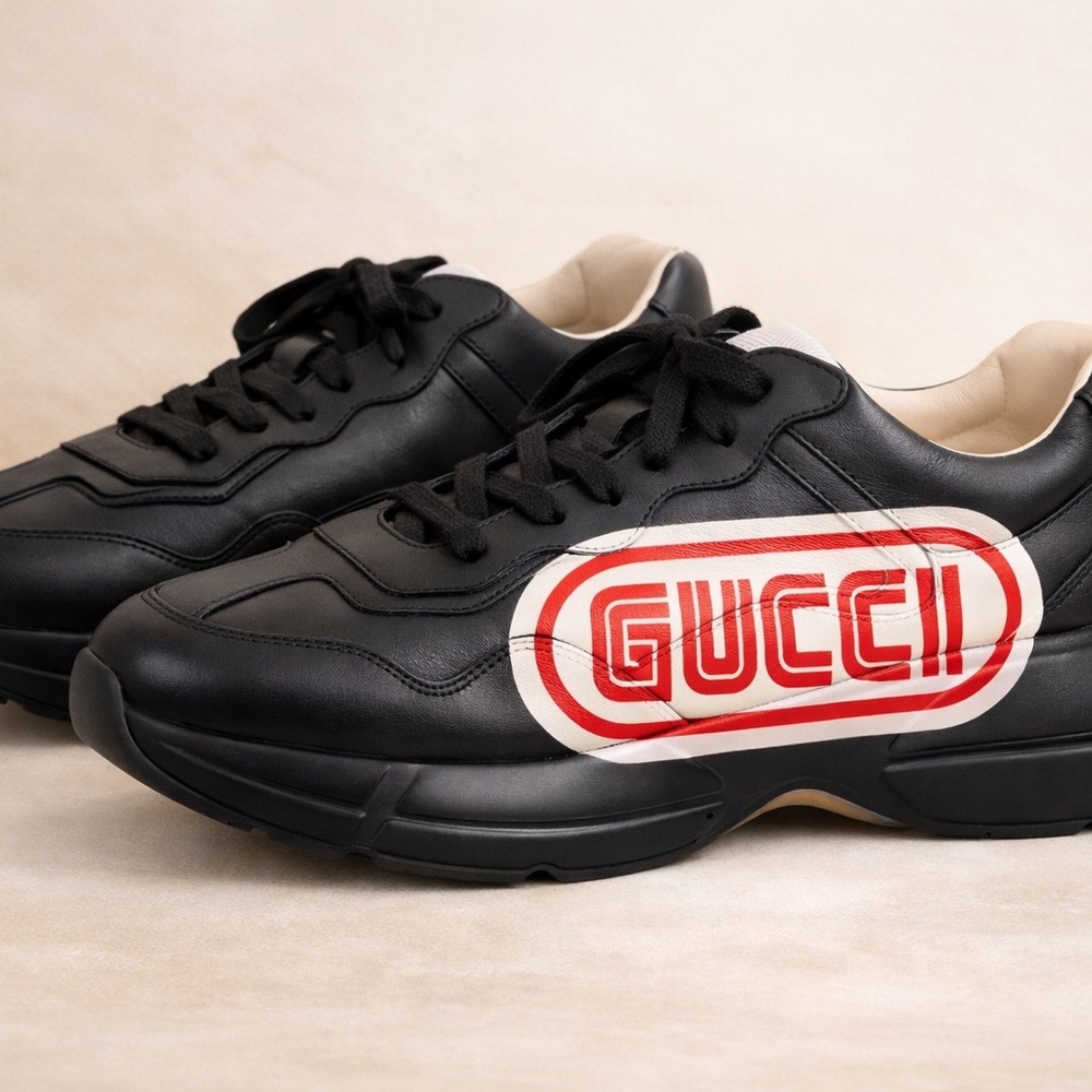 Gucci Black Sneakers with Red and White Logo